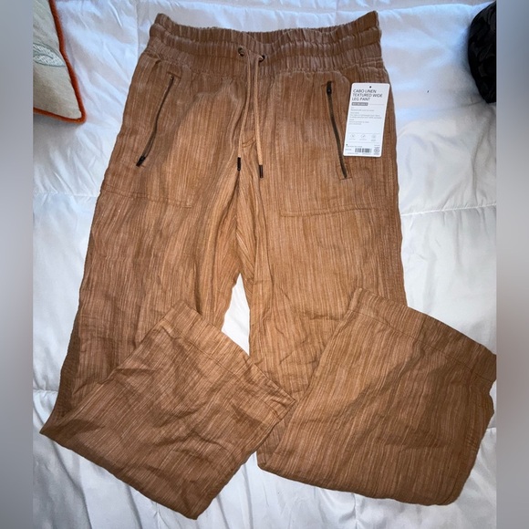 NWT Athleta Cabo Textured Wide Leg Linen Pants in Sienna Size 4 Airy Drawstring - Picture 2 of 6